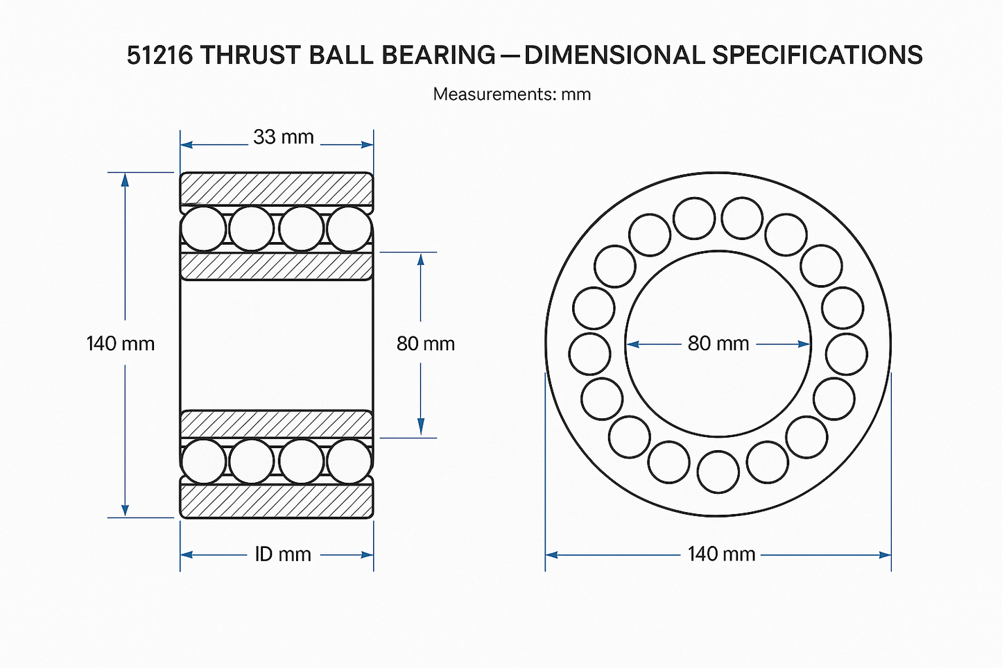 51216 Thrust Ball Bearing Dimensions
