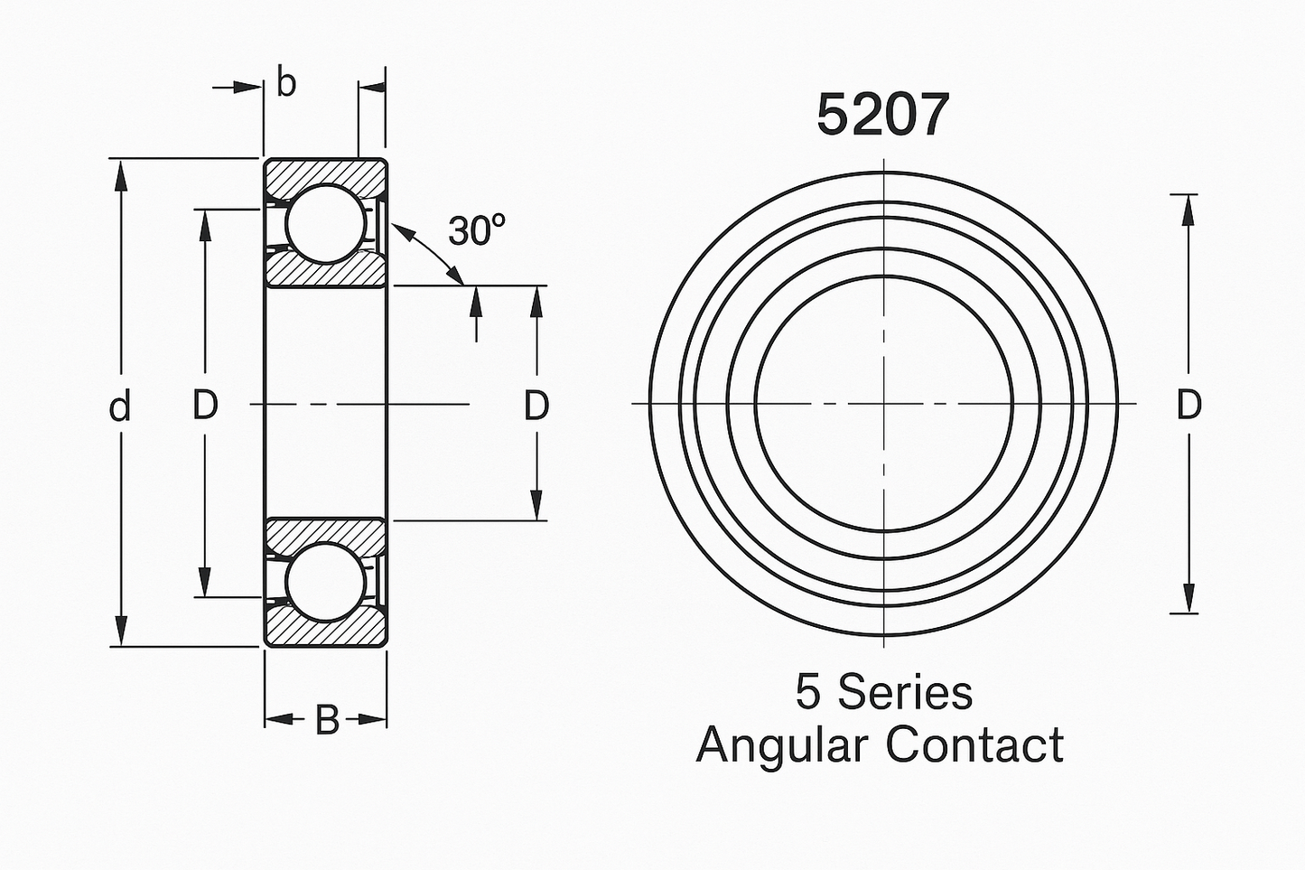 5207 5 Series Angular Contact bearing dimensions