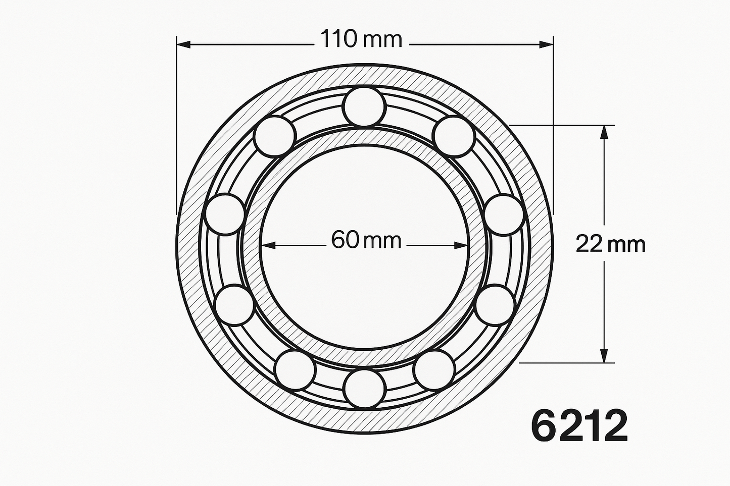 6212 deep ball bearing dimensions
