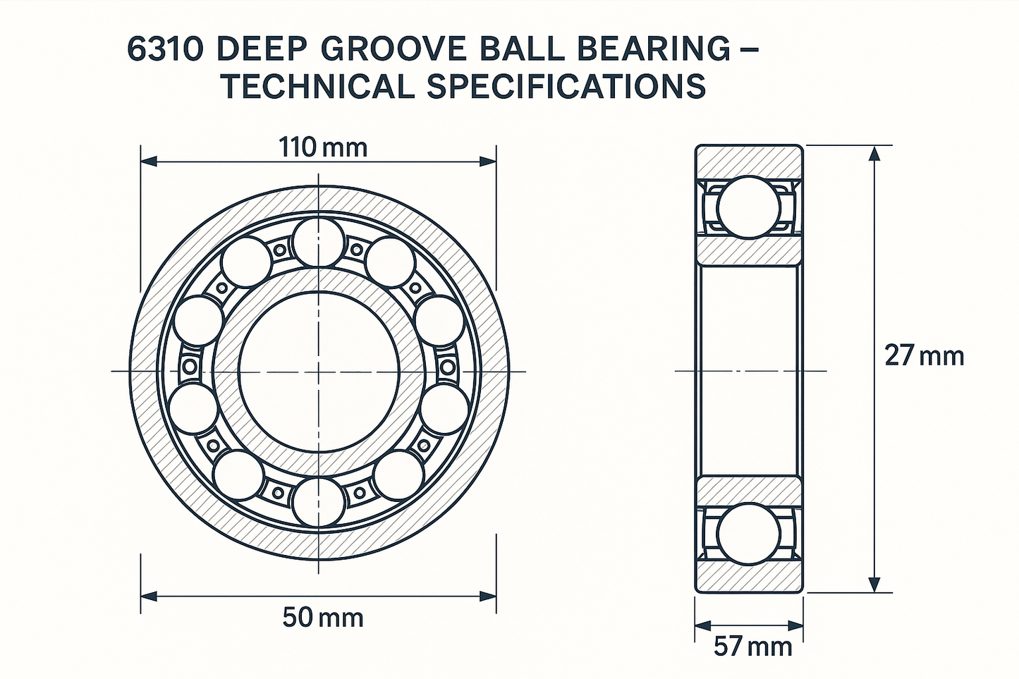 6310 deep ball bearing dimensions