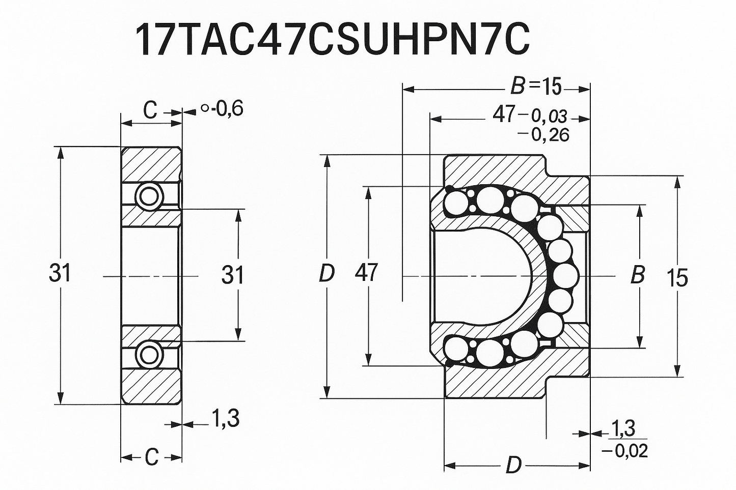 17TAC47CSUHPN7C Ball Screw Support Bearing. TAC Series DIMENSIONS