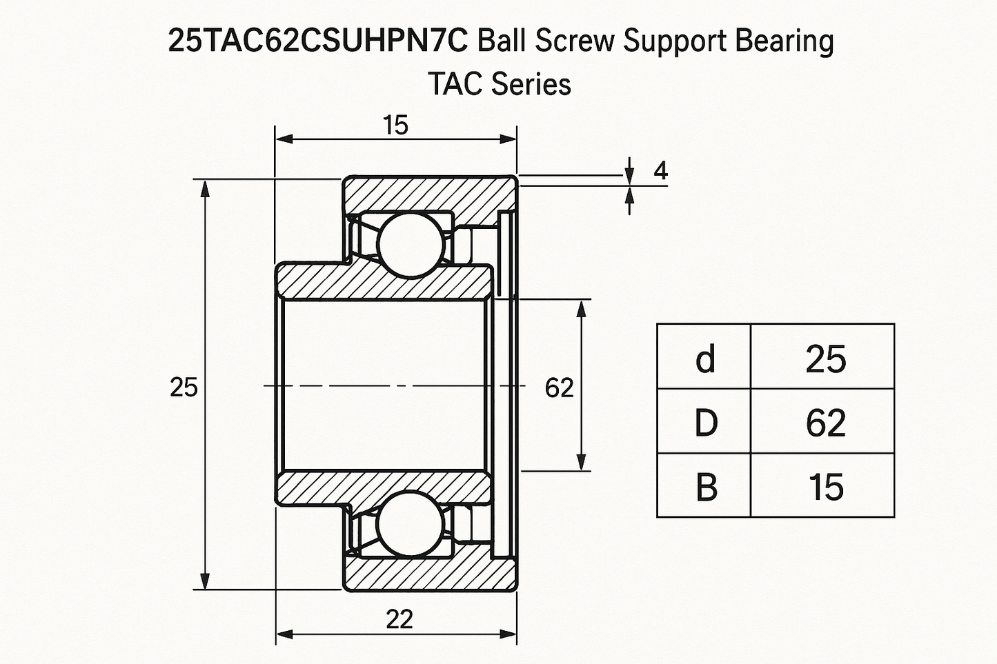 25TAC62CSUHPN7C Ball Screw Support Bearing. TAC Series DIMENSIONS