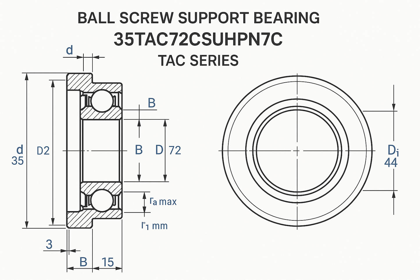 35TAC72CSUHPN7C Ball Screw Support Bearing. TAC Series DIMENSIONS