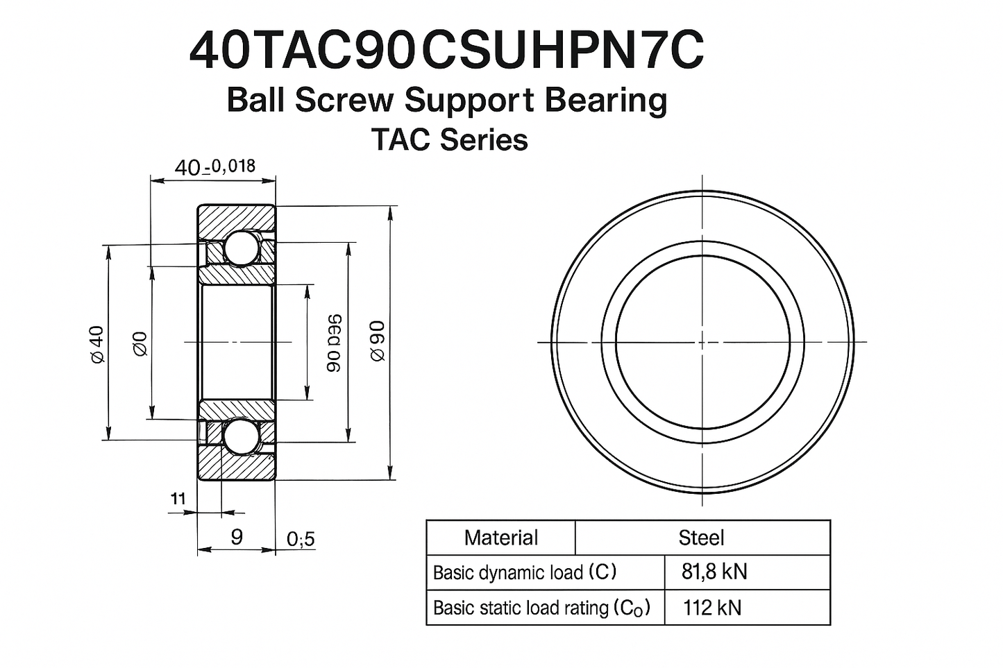40TAC90CSUHPN7C Ball Screw Support Bearing. TAC Series DIMENSIONS