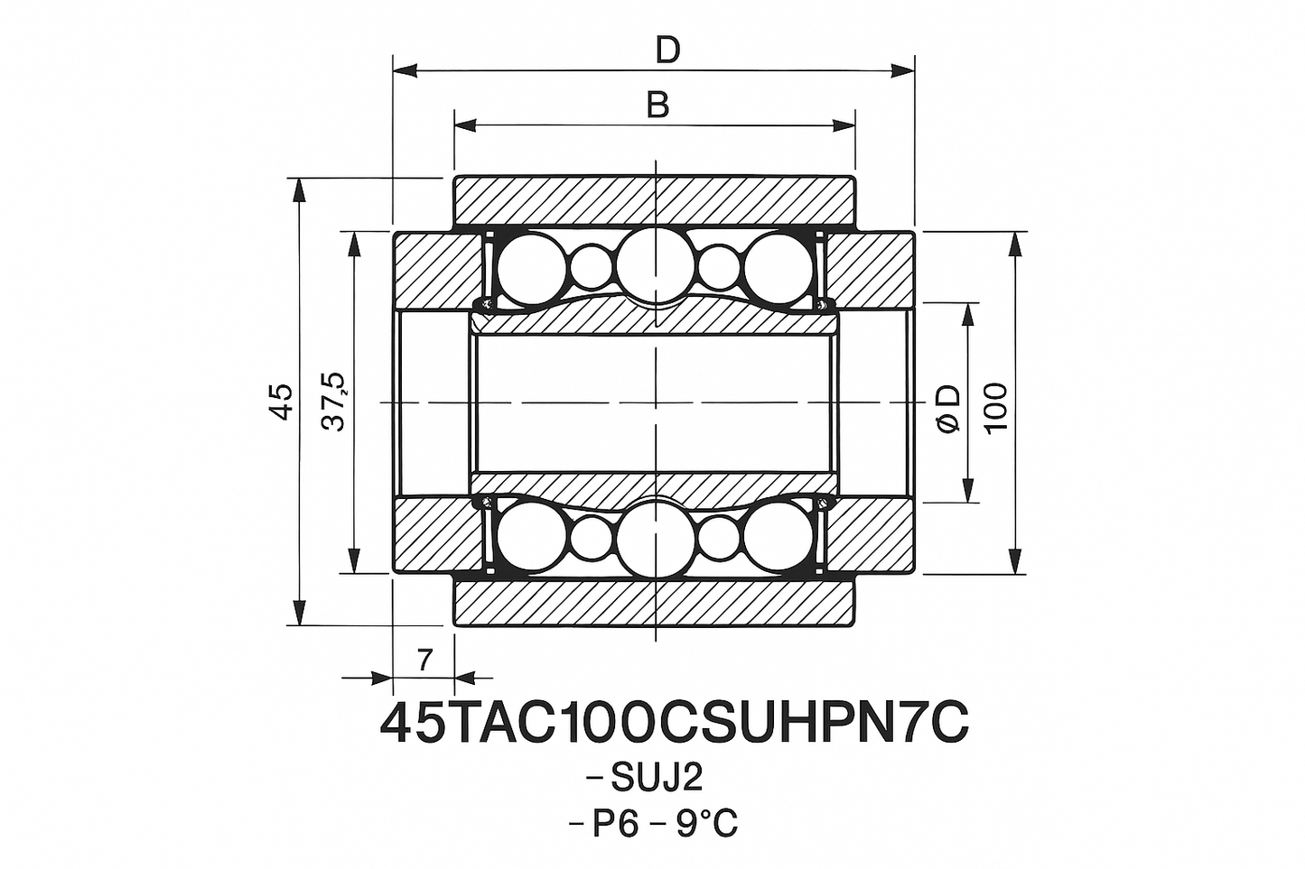 45TAC100CSUHPN7C Ball Screw Support Bearing. TAC Series DIMENSIONS