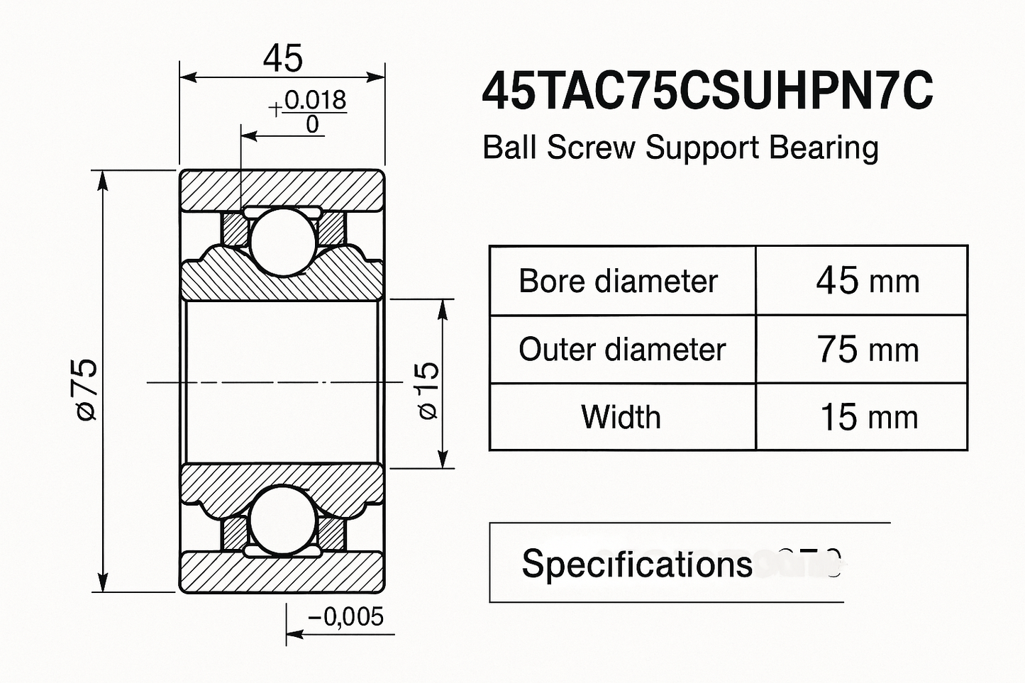 45TAC75CSUHPN7C Ball Screw Support Bearing. TAC Series DIMENSIONS