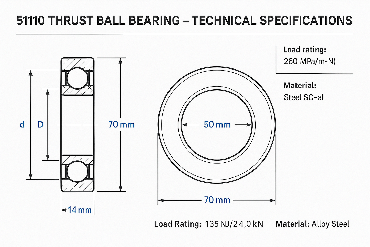 51110 Thrust Ball Bearing Dimensions