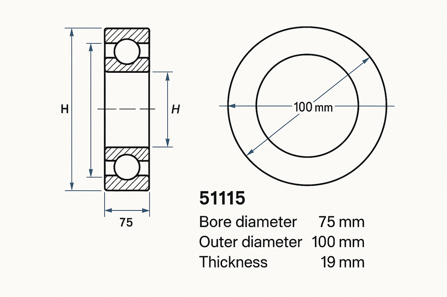 51115 Thrust Ball Bearing Dimensions 