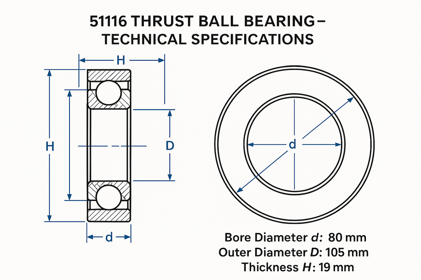 51116 Thrust Ball Bearing Dimensions 