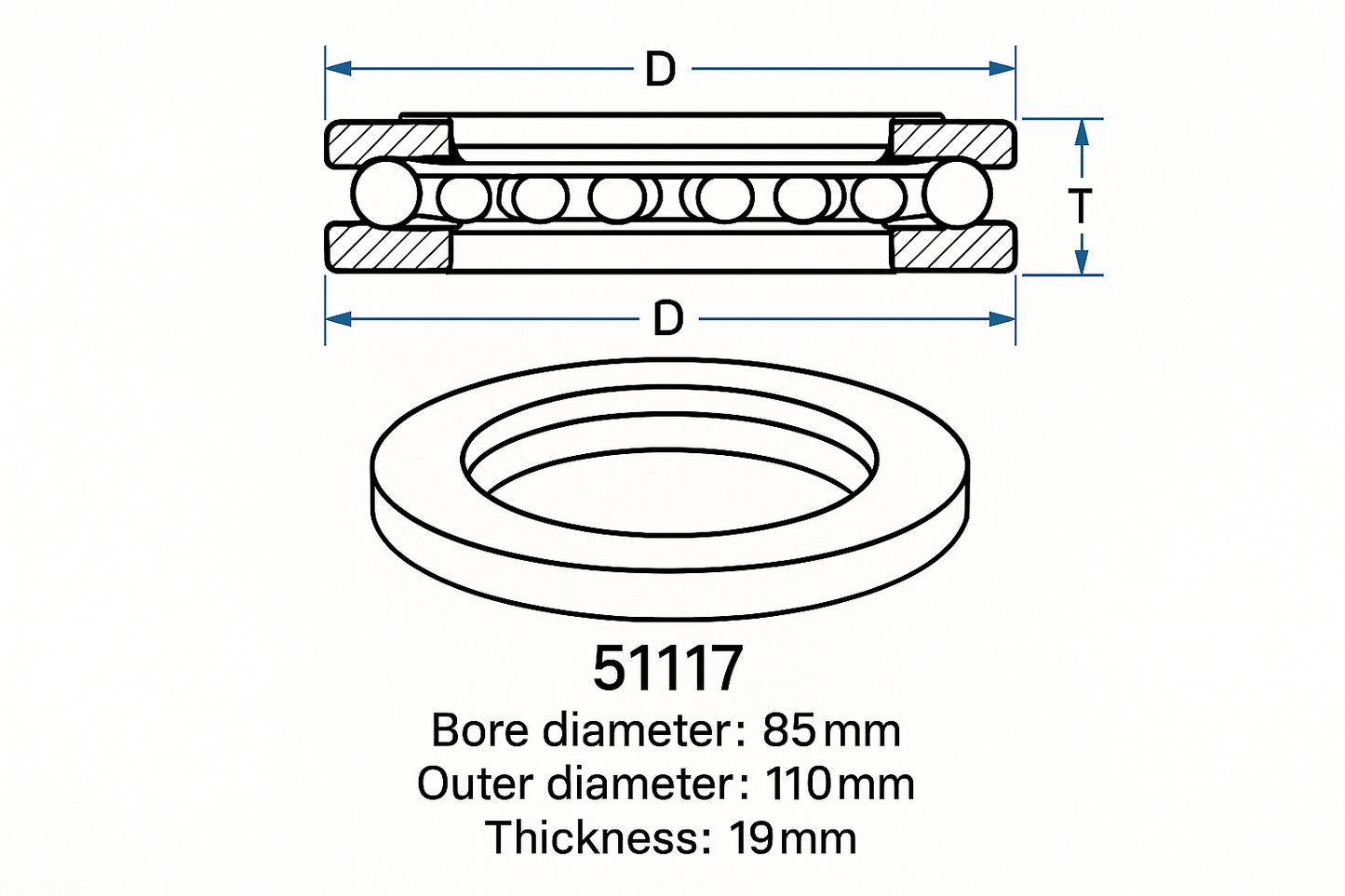51117 Thrust Ball Bearing Dimensions