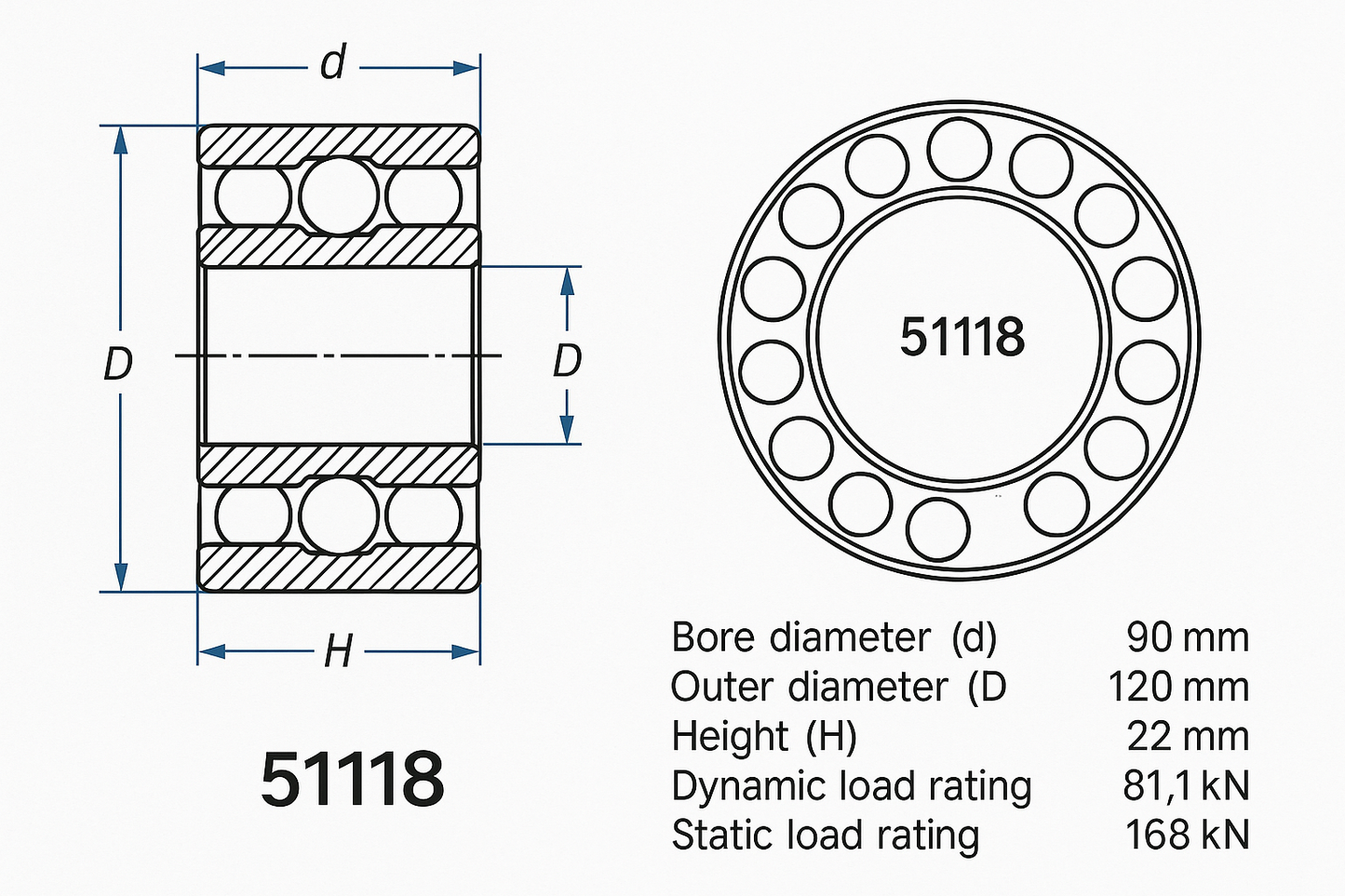 51118 Thrust Ball Bearing Dimensions