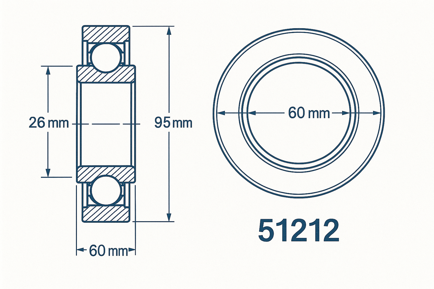 51212 Thrust Ball Bearing Dimensions 