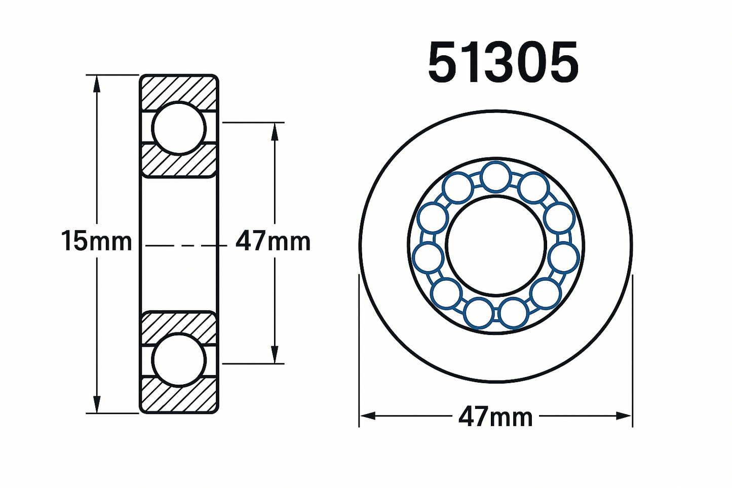 51305 Thrust Ball bearing dimensions 