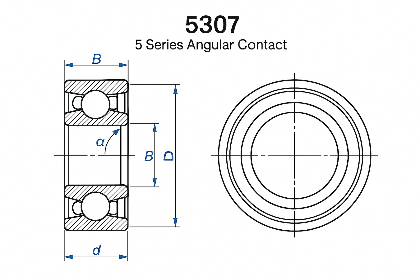 5307 5 Series Angular Contact bearing dimensions