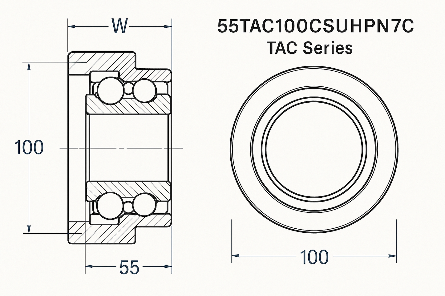 55TAC100CSUHPN7C Ball Screw Support Bearing. TAC Series DIMENSIONS