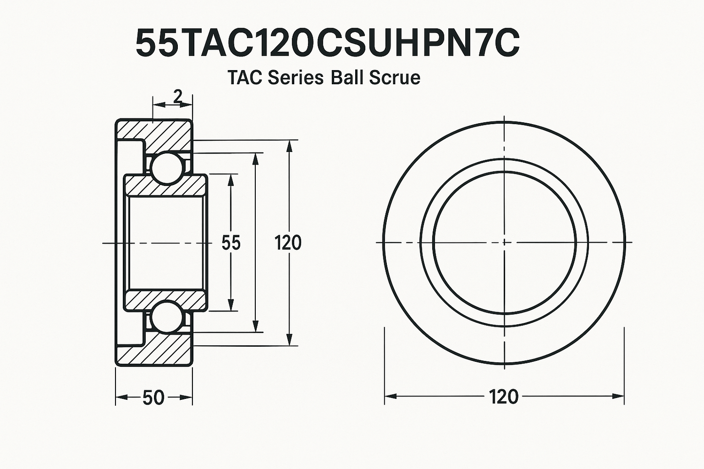 55TAC120CSUHPN7C Ball Screw Support Bearing. TAC Series DIMENSIONS