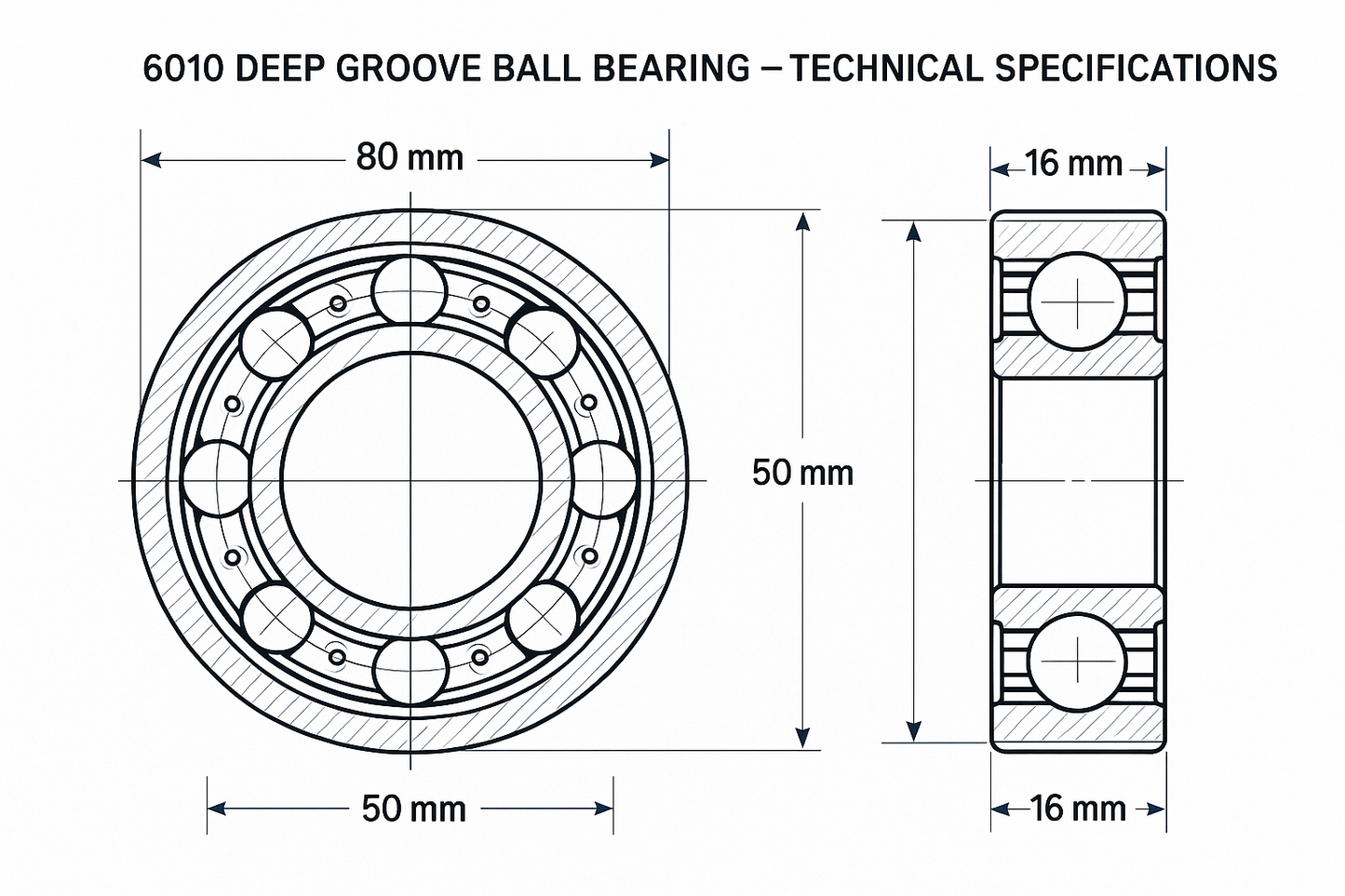 6010 Deep Groove Ball Bearing Dimensions 