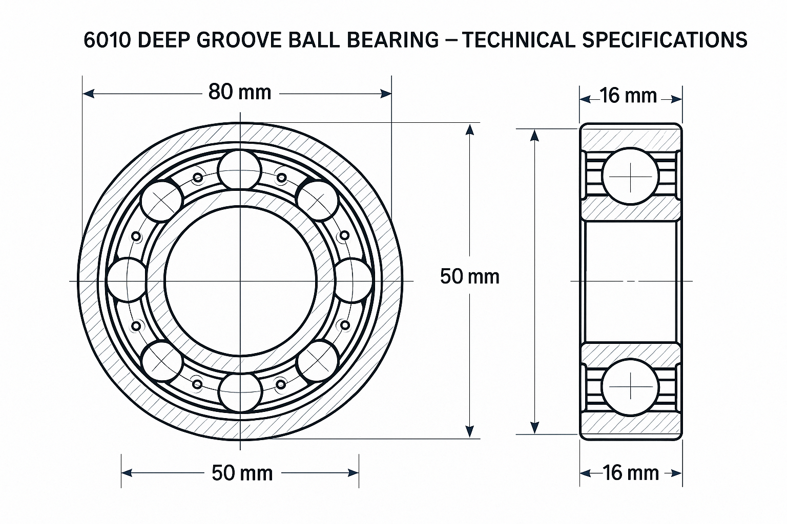 6010 Deep Groove Ball Bearing Dimensions 