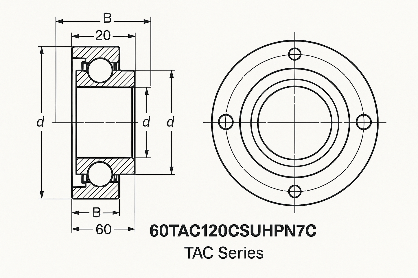 60TAC120CSUHPN7C Ball Screw Support Bearing. TAC Series DIMENSIONS