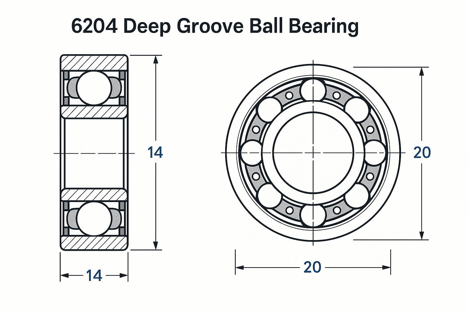 6204 deep groove ball bearing dimensions