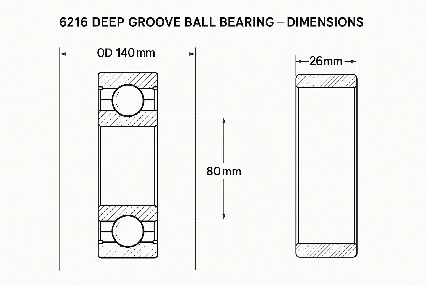6216 deep ball bearing dimensins
