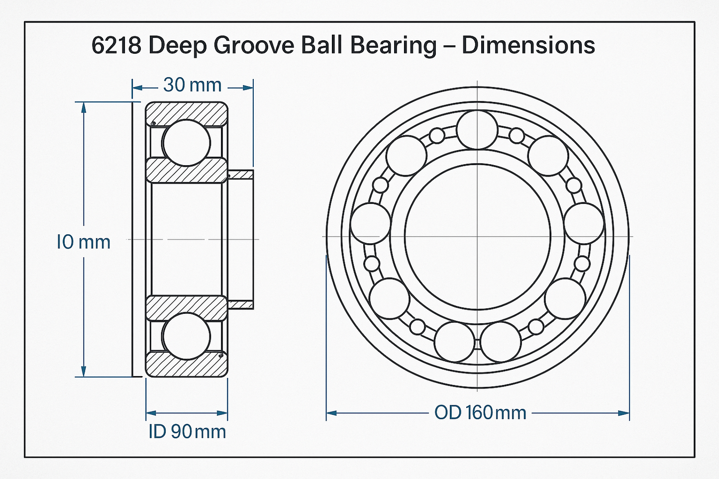 6218 deep ball bearing dimensions