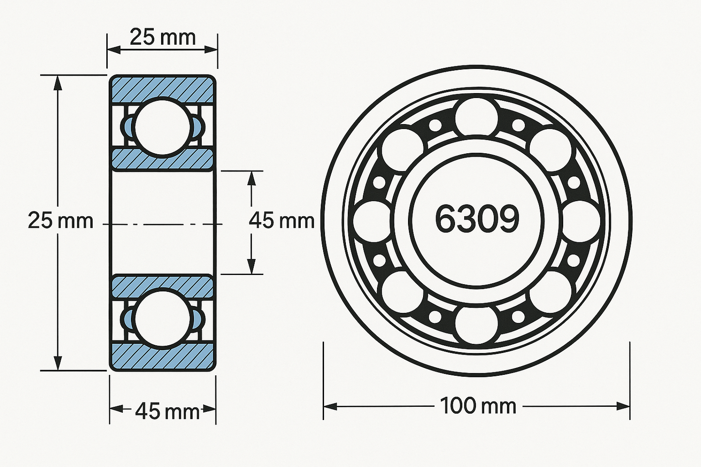 6309 deep ball bearing dimensions