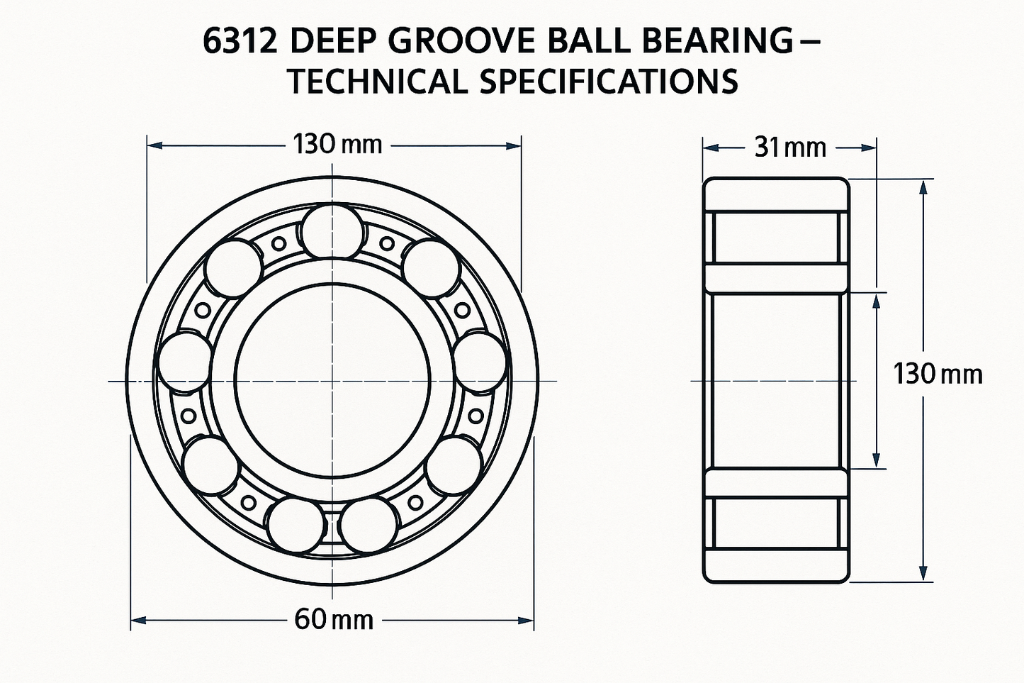 6312 deep ball bearing dimensions