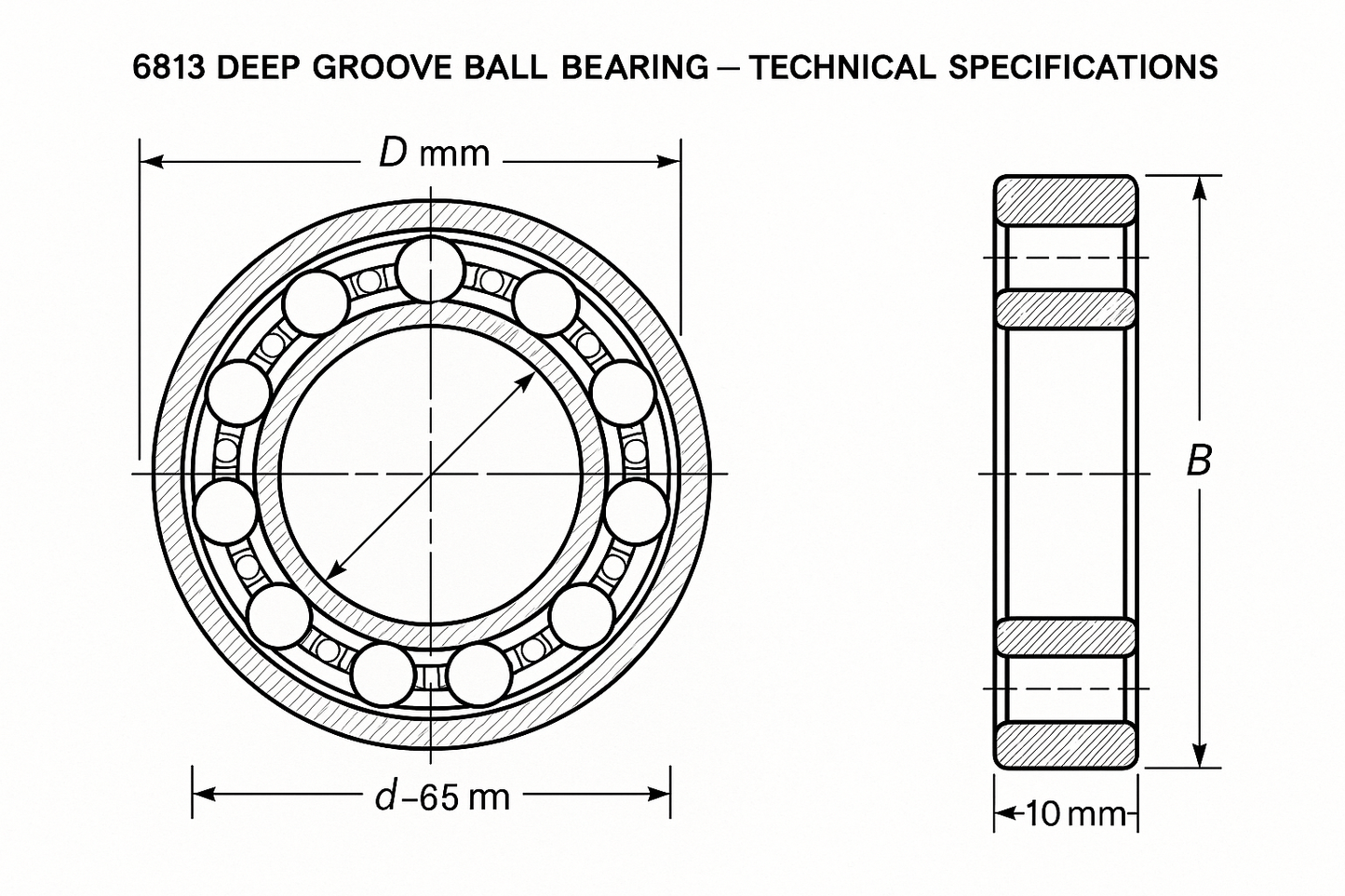 6813 deep ball bearing dimensions