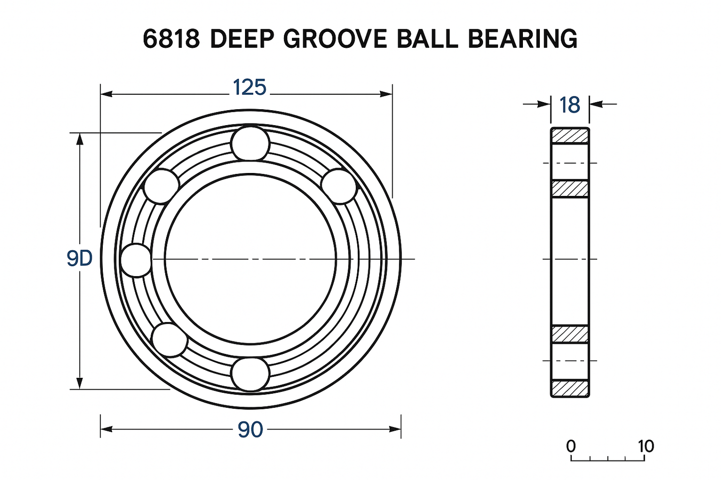 6818 deep ball bearing dimensions