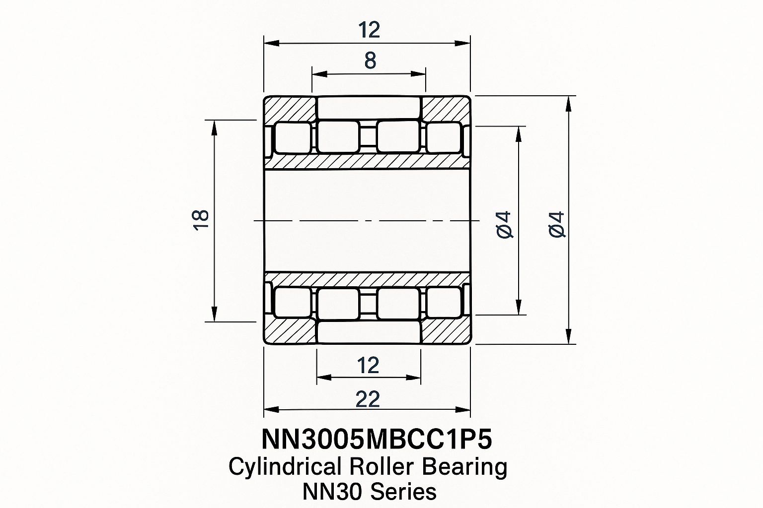 NN3005MBCC1P5 Cylindrical Roller Bearing NN30 Series 05-17 series DIMENSIONS