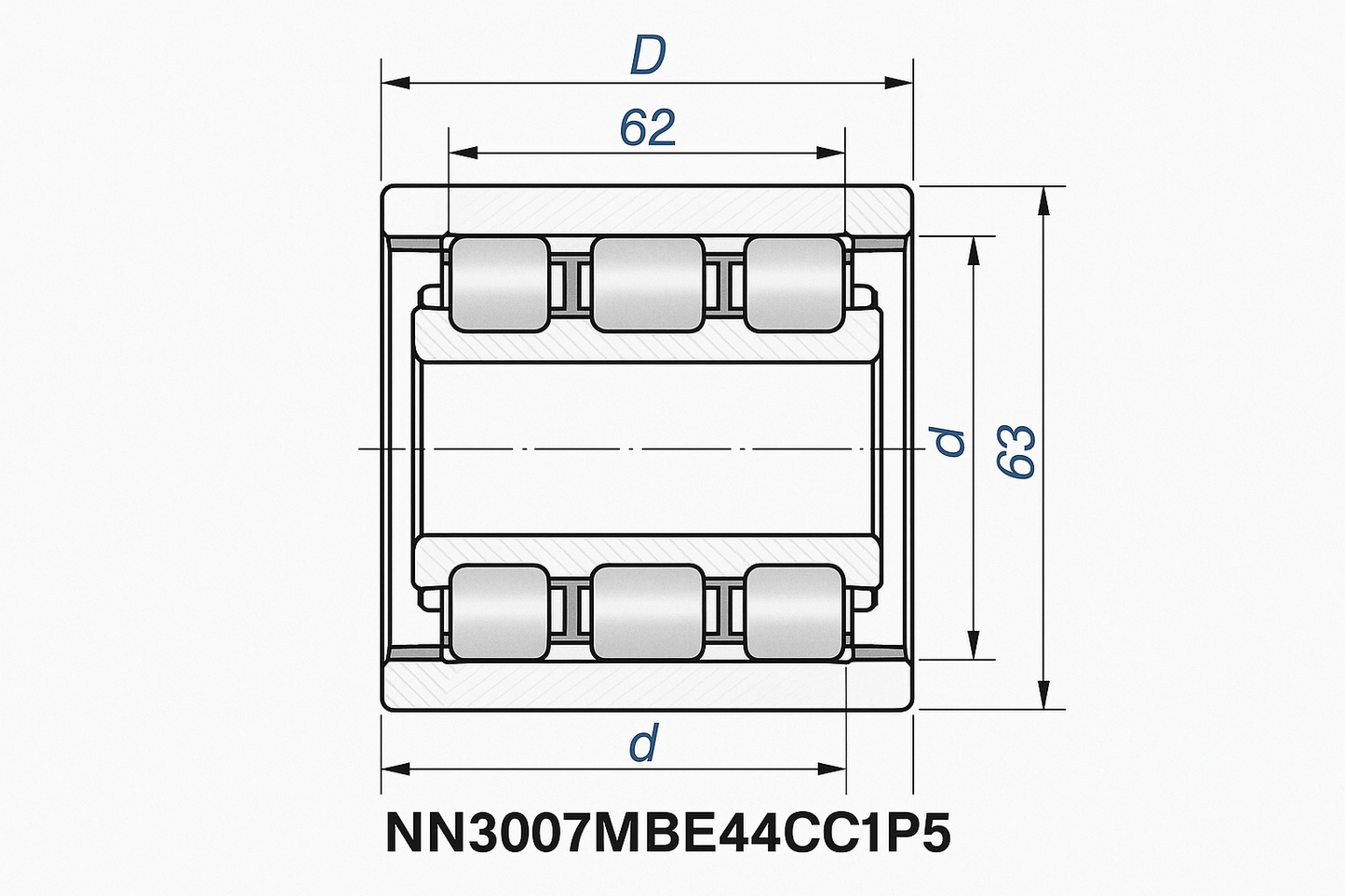 NN3007MBE44CC1P5 Cylindrical Roller Bearing NN30 Series 05-17 series DIMENSIONS