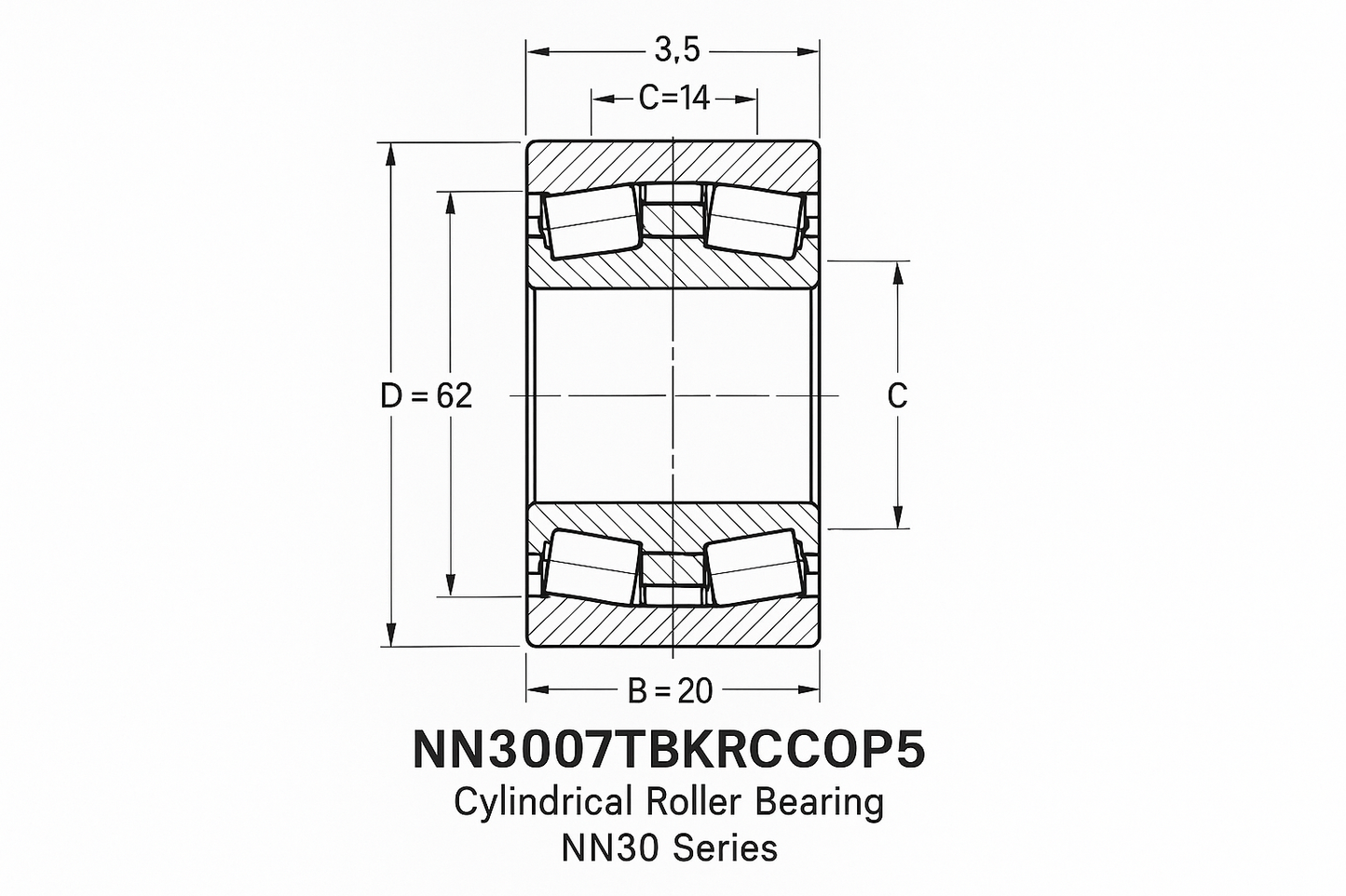 NN3007TBKRCC0P5 Cylindrical Roller Bearing NN30 Series 05-17 series DIMENSIONS
