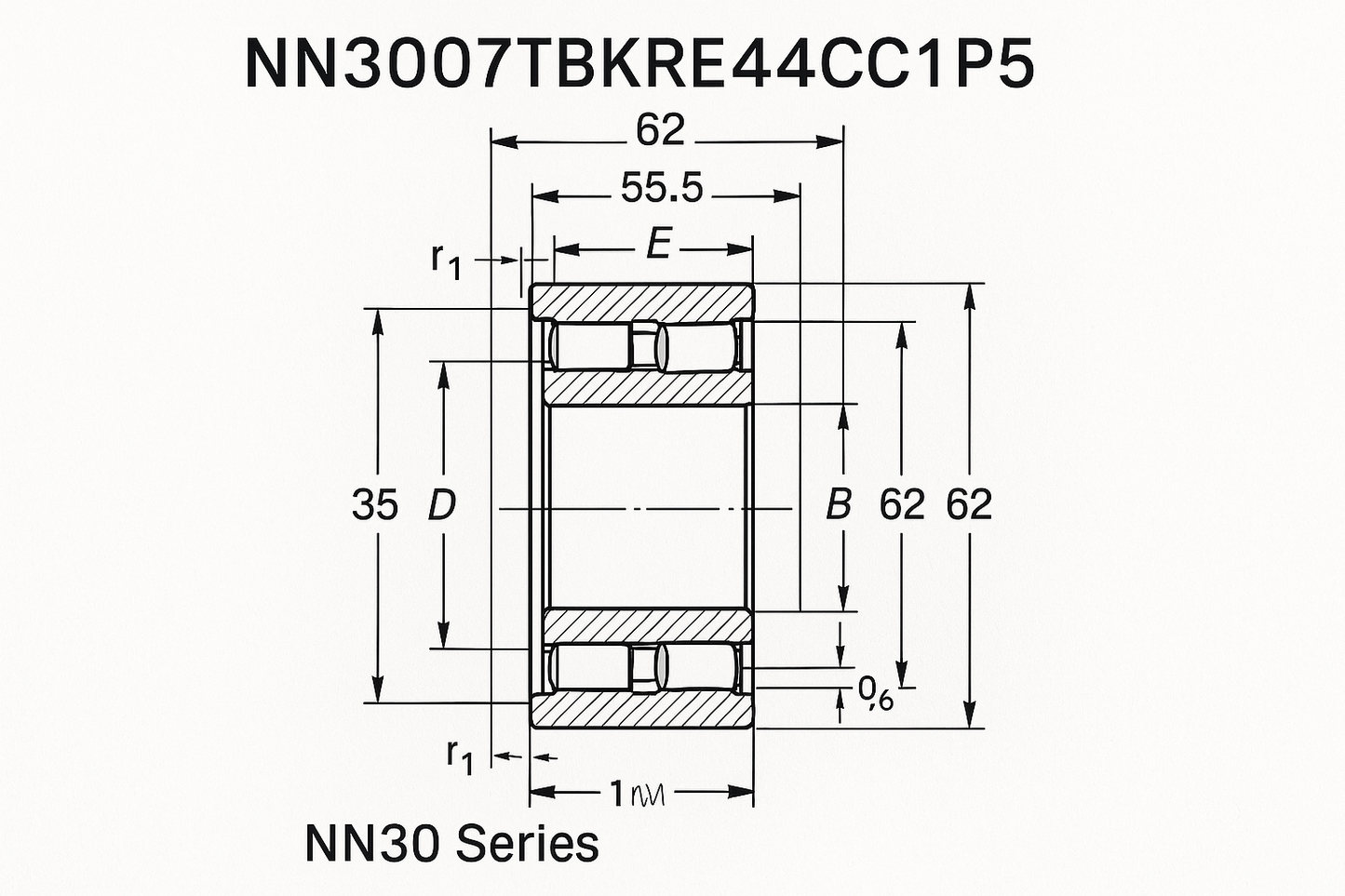 NN3007TBKRE44CC1P5 Cylindrical Roller Bearing NN30 Series 05-17 series DIMENSIONS