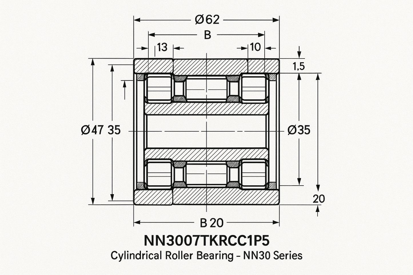 NN3007TKRCC1P5 Cylindrical Roller Bearing NN30 Series 05-17 series DIMENSIONS