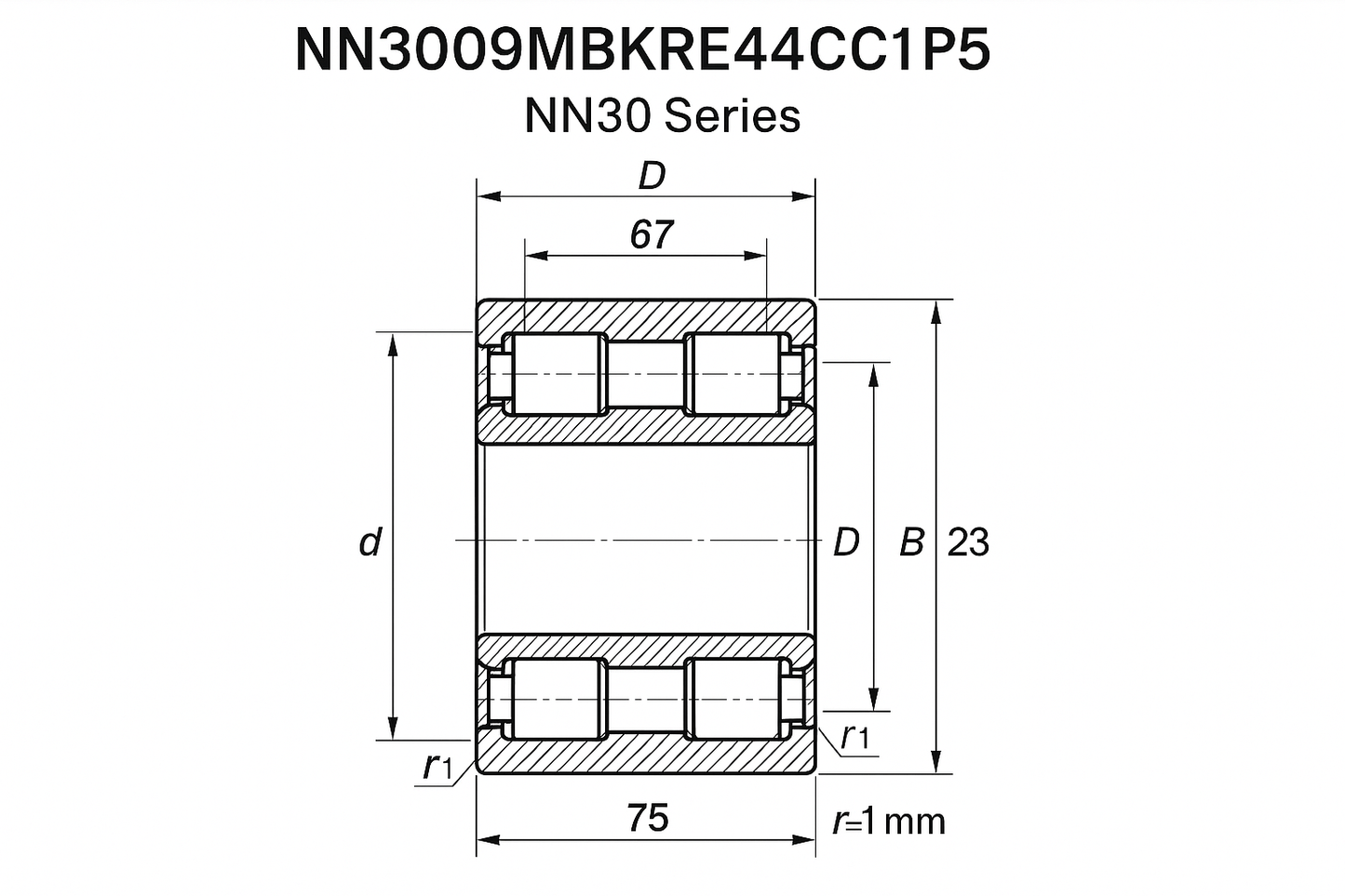 NN3009MBKRE44CC1P5 Cylindrical Roller Bearing NN30 Series 05-17 series DIMENSIONS