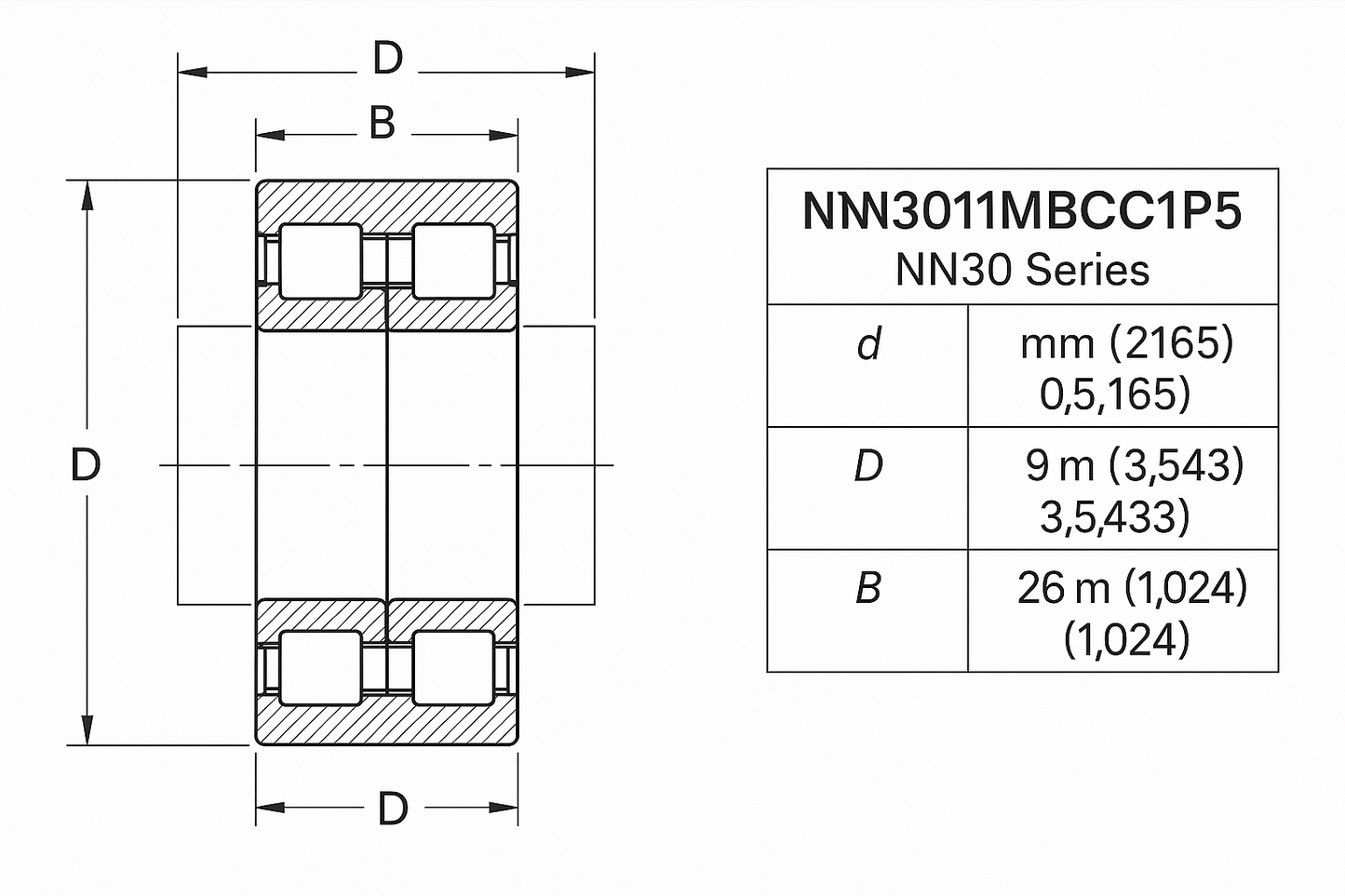 NN3011MBCC1P5 Cylindrical Roller Bearing NN30 Series 05-17 series DIMENSIONS