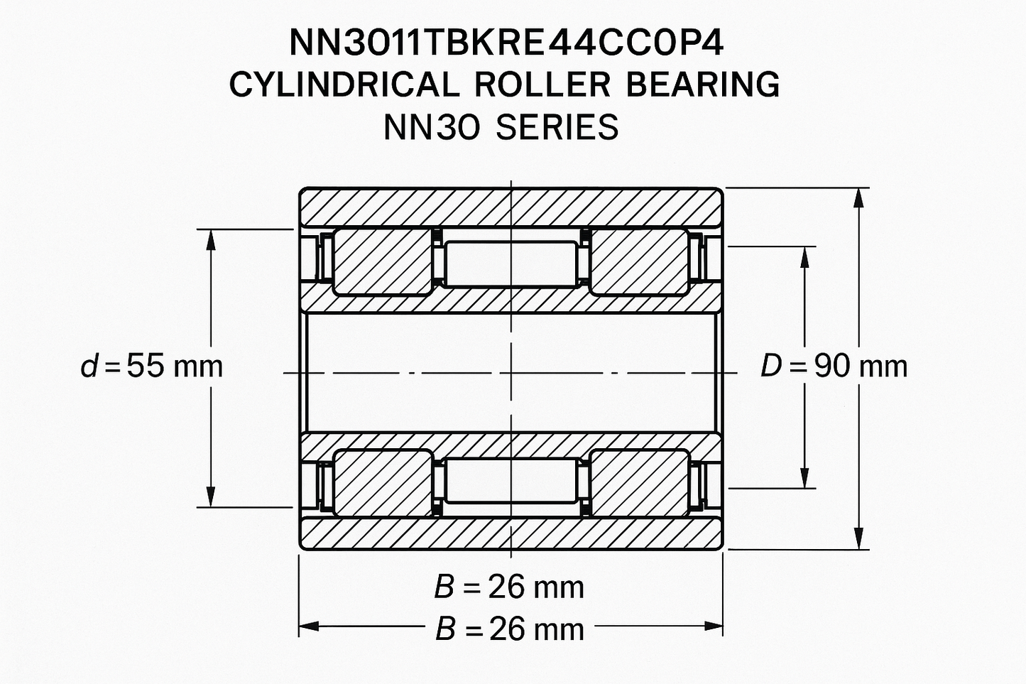 NN3011TBKRE44CC0P4 Cylindrical Roller Bearing NN30 Series 05-17 series DIMENSIONS