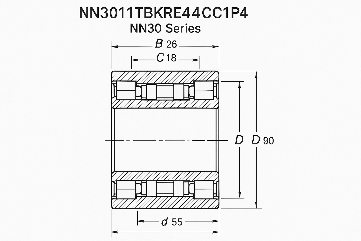 NN3011TBKRE44CC1P4 Cylindrical Roller Bearing NN30 Series 05-17 series DIMENSIONS