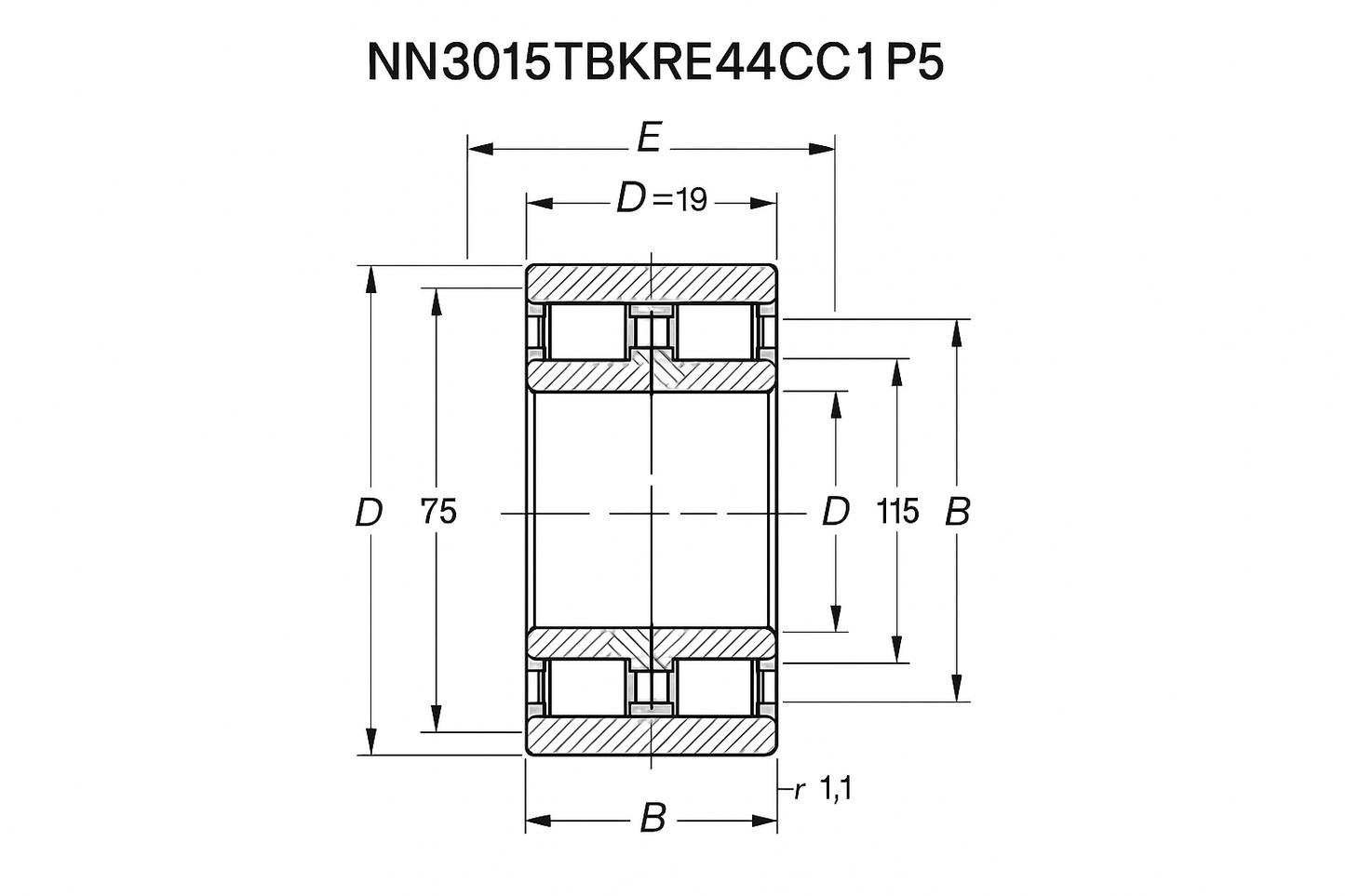 NN3015TBKRE44CC1P5 Cylindrical Roller Bearing NN30 Series 05-17 series DIMENSIONS