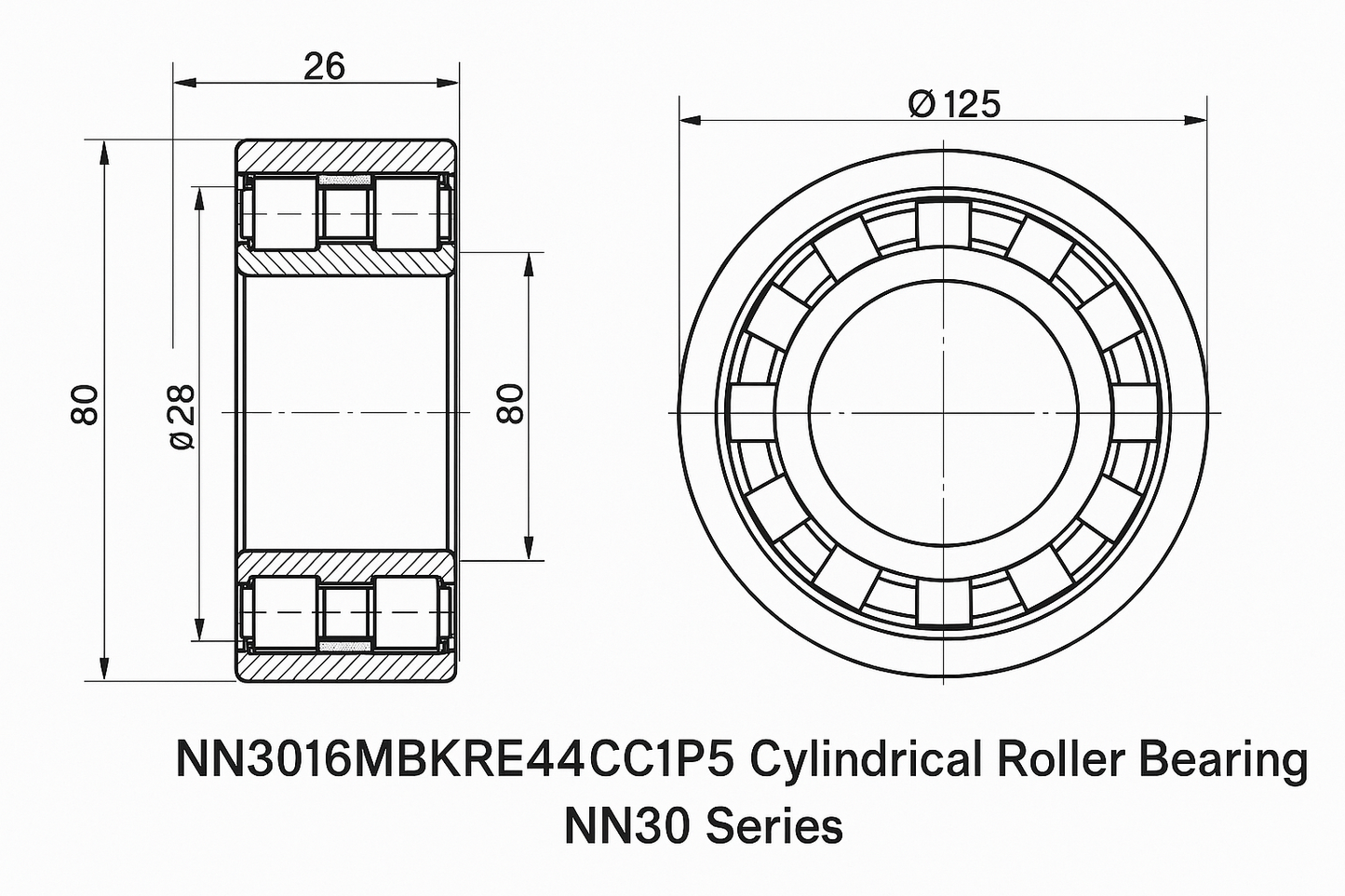 NN3016MBKRE44CC1P5 Cylindrical Roller Bearing NN30 Series 05-17 series DIMENSIONS