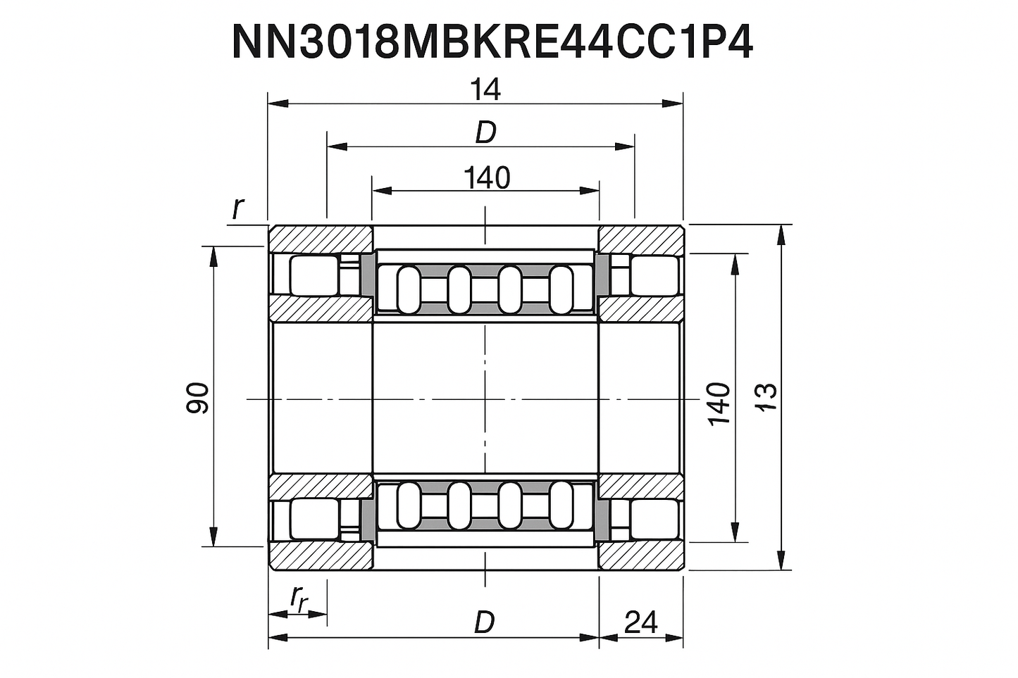 NN3018MBKRE44CC1P4 Cylindrical Roller bearing NN30 18-52 series DIMENSIONS