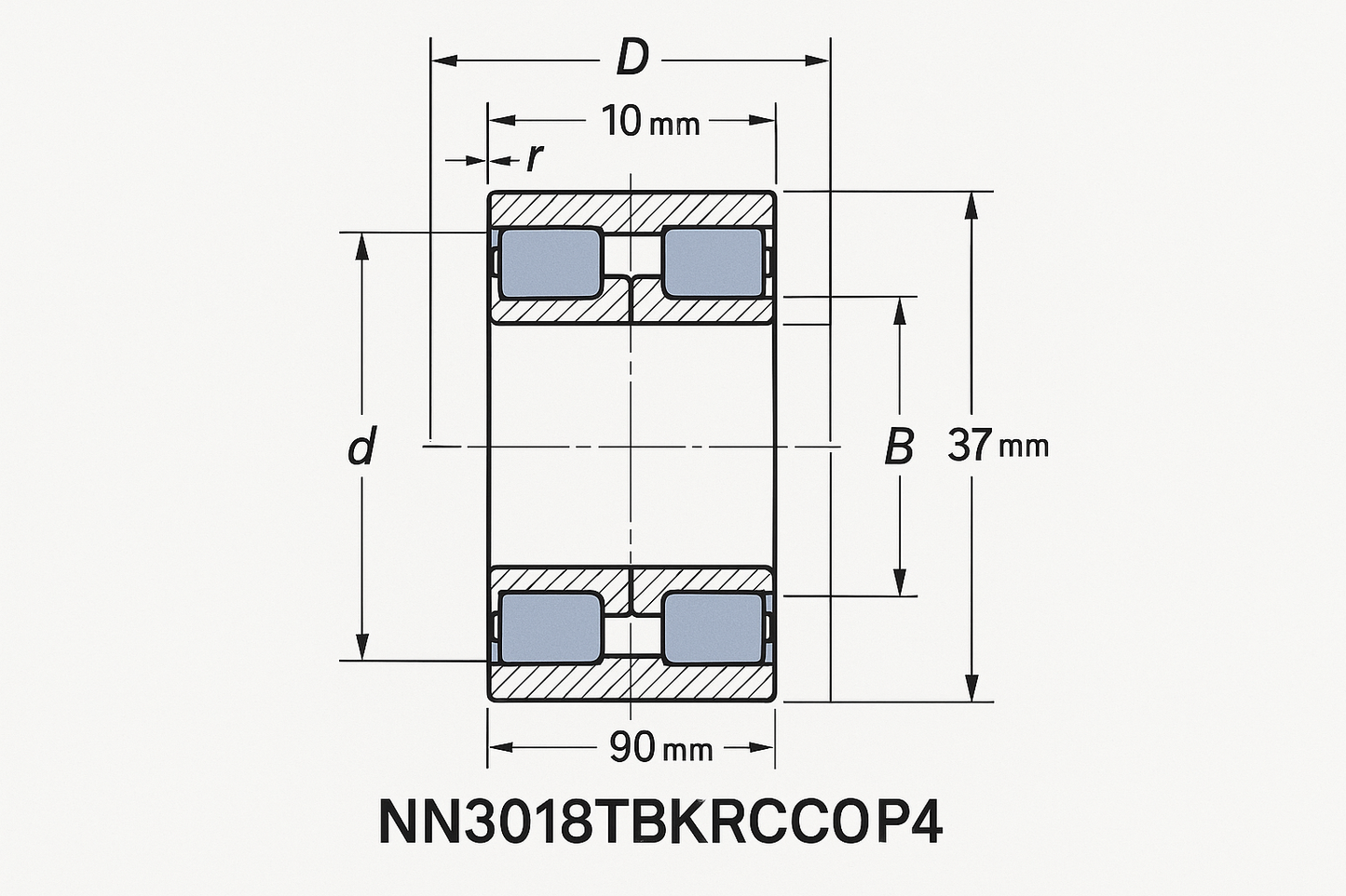 NN3018TBKRCC0P4 Cylindrical Roller bearing NN30 18-52 series DIMENSIONS