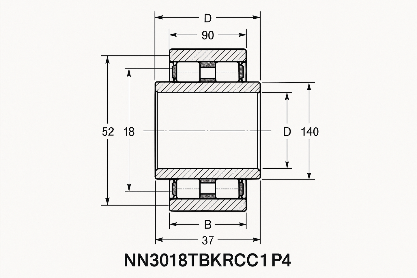 NN3018TBKRCC1P4 Cylindrical Roller bearing NN30 18-52 series DIMENSIONS