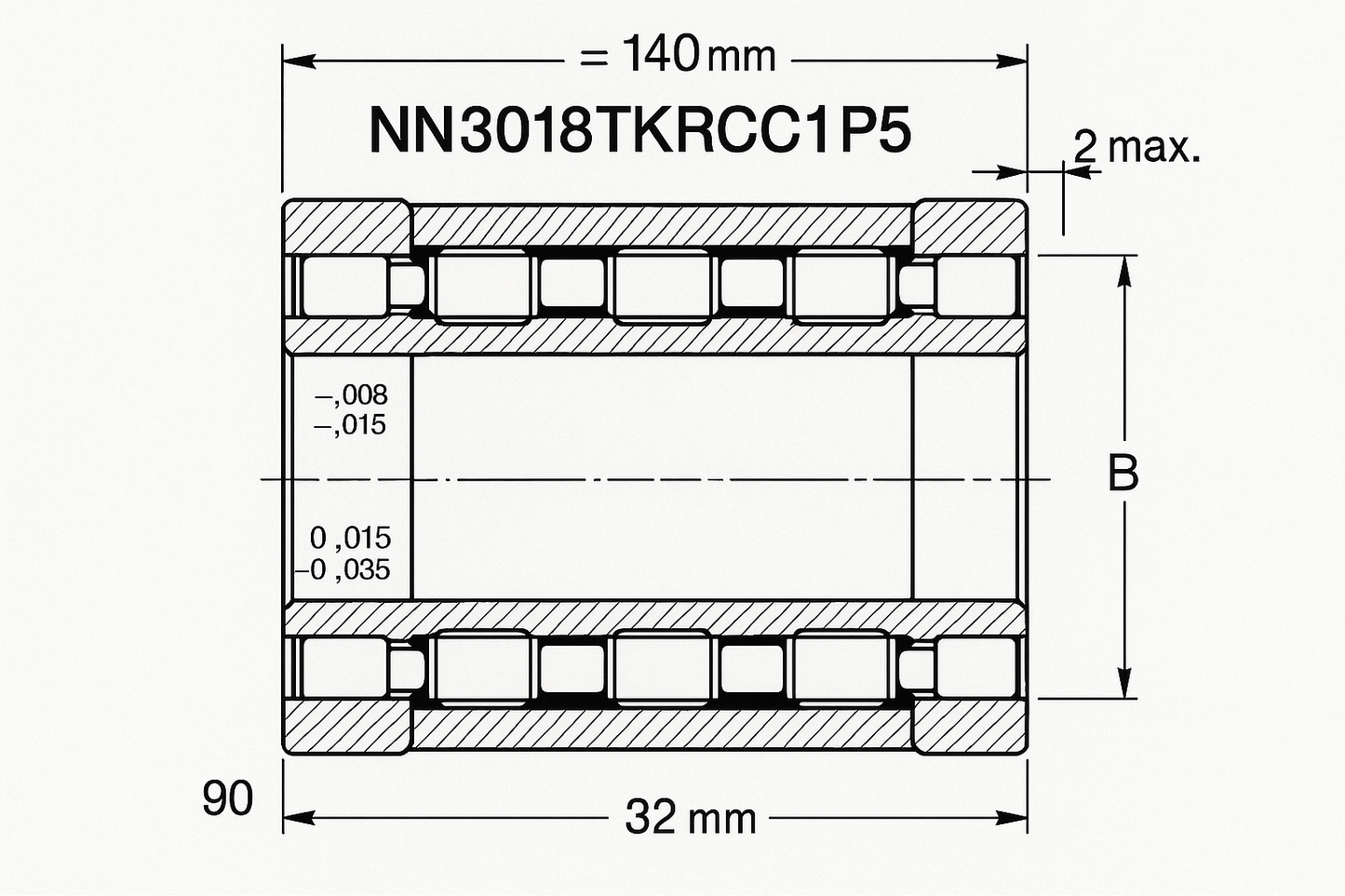NN3018TKRCC1P5 Cylindrical Roller bearing NN30 18-52 series DIMENSIONS