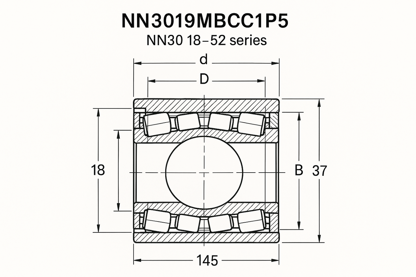 NN3019MBCC1P5 Cylindrical Roller bearing NN30 18-52 series DIMENSIONS