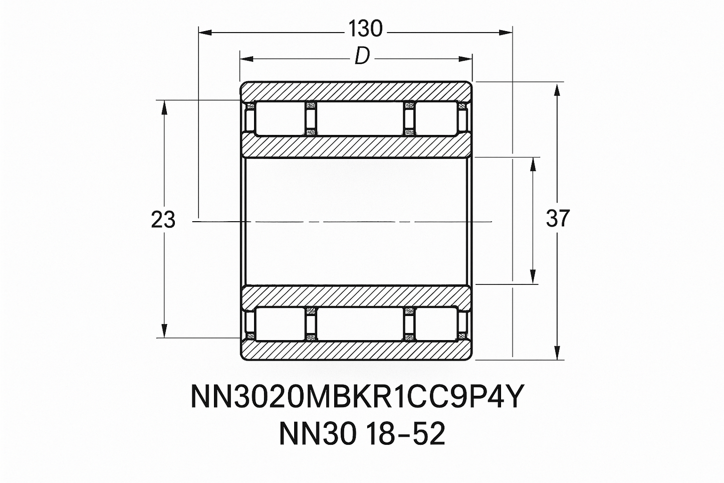 NN3020MBKR1CC9P4Y Cylindrical Roller bearing NN30 18-52 series DIMENSIONS