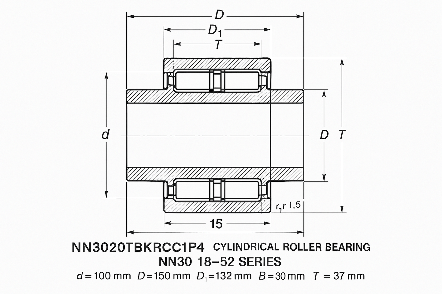 NN3020TBKRCC1P4 Cylindrical Roller bearing NN30 18-52 series DIMENSIONS
