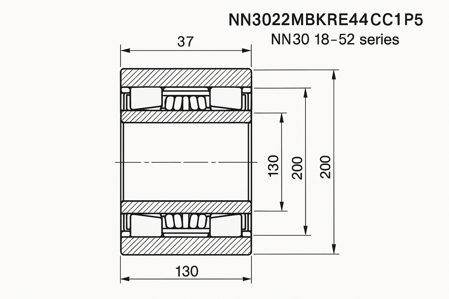 NN3022MBKRE44CC1P5 Cylindrical Roller bearing NN30 18-52 series dimensions