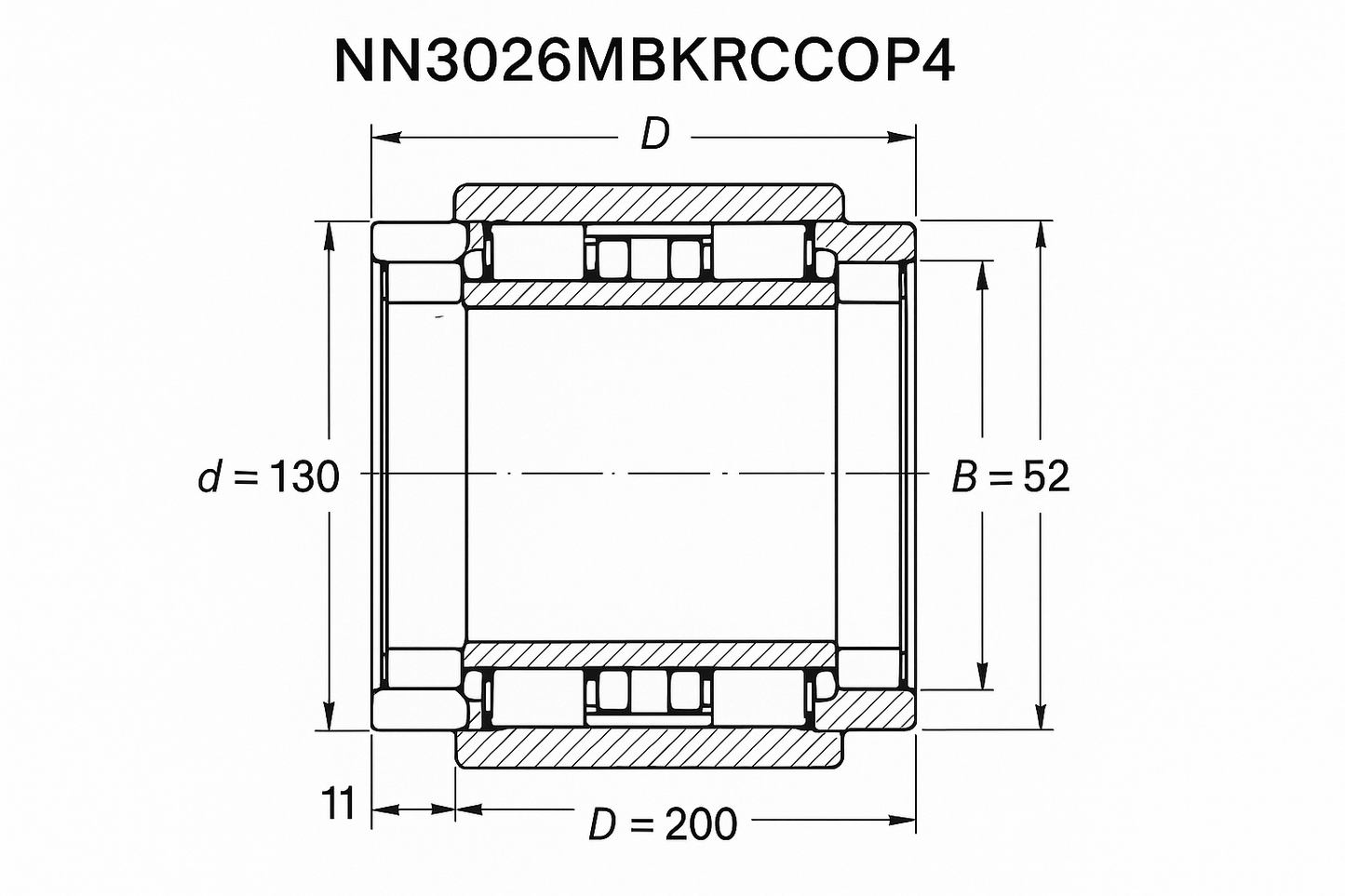 NN3026MBKRCC0P4 Cylindrical Roller bearing NN30 18-52 series dimensions